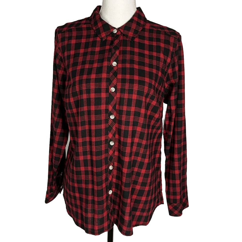 Croft & Barrow Women's PM Buffalo Plaid Shirt Long Sleeve Button 100% Cotton